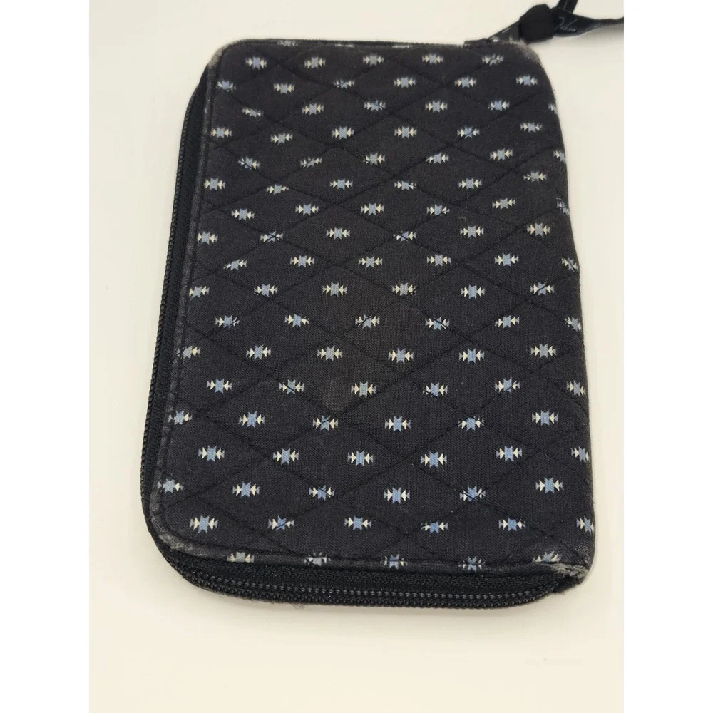 Vera Bradley Quilted Cotton Zip Around Wallet Canyon Pattern Vintage Black Blue - Picture 5 of 6